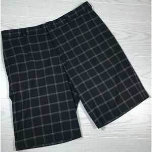 Plaid Nike Golf Shorts Men 35 Black Flat Front Stretch Breathable Lightweight